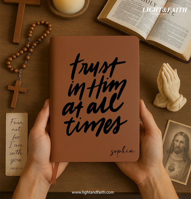 Personalized Christian Journal with “Trust in Him” Inspirational Quote, Custom Name Prayer & Faith Notebook, Religious Gift, First Communion Gifts, Birthday. NBLAF18